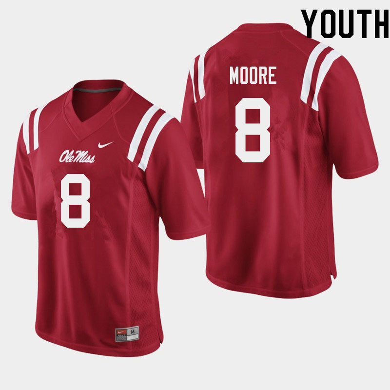 Youth #8 Elijah Moore Ole Miss Rebels College Football Jerseys Sale-Red